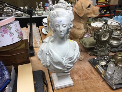 Lot 309 - Painted plaster bust of Marie Antoinette, painted marks to base 'Paris 1914 HB'