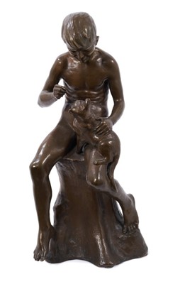 Lot 800 - Elna Sophie C. Steen-Hertel (1872-1947) bronze sculpture of a naked boy with kitten, signed.