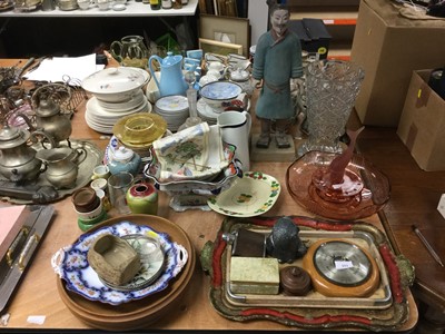 Lot 313 - Wicker baskets, trays, barometer and sundry items