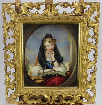 Lot 169 - Maria Hunt, watercolour - 'Angelina', 22.5cm x 26cm in Florentine frame