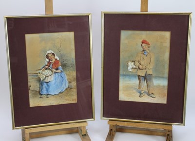 Lot 134 - A pair of 19th century watercolours - Boy and Girl on the beach, 22cm x 33cm in glazed frames (2)