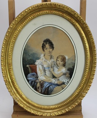 Lot 166 - Regency watercolour - mother and child, 20cm x 26.5cm in glazed gilt frame