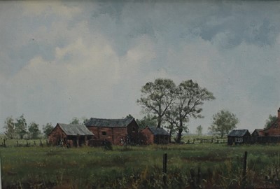 Lot 165 - James Wright oil on canvas - Farm in a landscape, signed, 55cm x 36cm