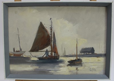 Lot 168 - Vic Ellis (1921-1984) oil on board - marine scene, signed, 34.5cm x 24cm