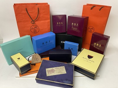 Lot 105 - Collection of designer and good retailer empty boxes to include Hermes, Chanel, Tiffany, Garrard, Asprey, Ralph Lauren and others