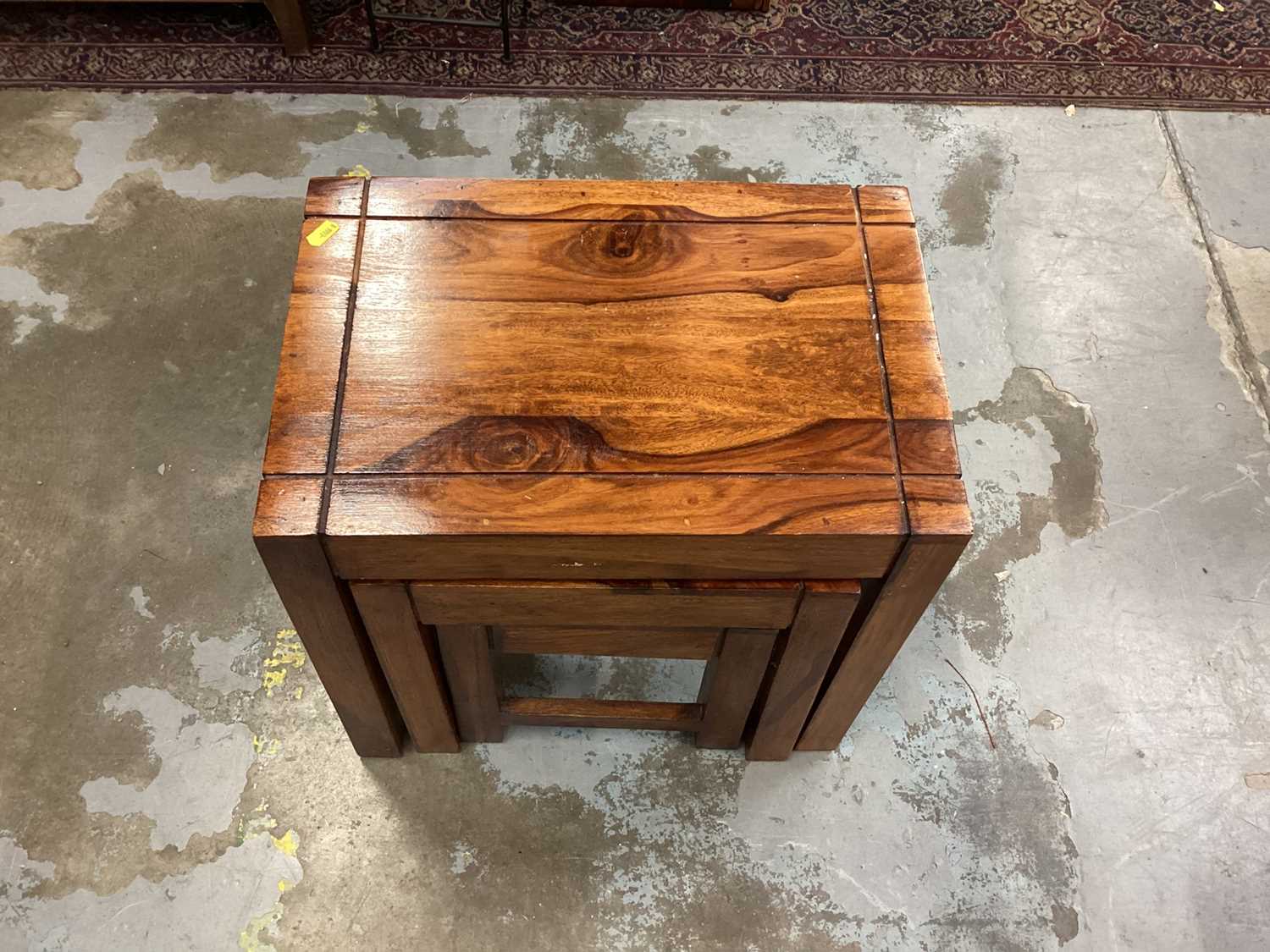 Lot 964 - Nest of three hardwood occasional tables, largest is 45cm wide, 30.5cm deep, 45.5cm high