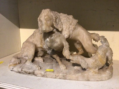 Lot 239 - 19th century carved alabaster dog group