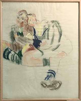 Lot 128 - Lucy Harwood (1893-1972) pastel study - two boys seated, 42cm x 53cm, in glazed frame