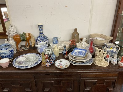 Lot 123 - Group of 19th century ceramics, Tang-style horse, blue and white and other pieces