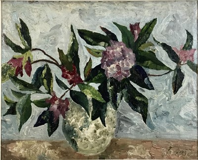 Lot 92 - Sheila Watson, 20th century, oil on board - still life rhododendrons, signed, in painted frame