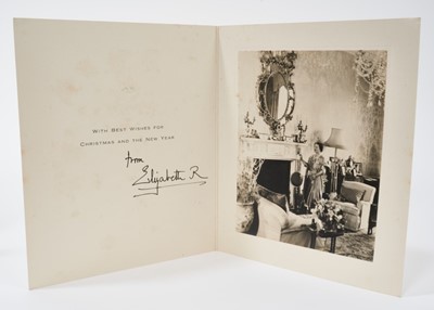 Lot 78 - H.M.Queen Elizabeth The Queen Mother, two signed Christmas cards 1954 and 1956, both signed ' from Elizabeth R with envelopes