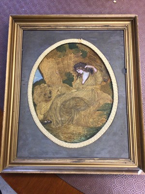 Lot 253 - Georgian silk picture of Persephone and the Lion