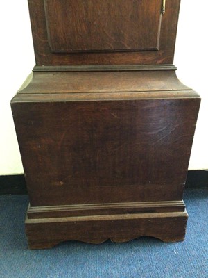 Lot 980 - 18th century oak cased Grandfather clock with brass arm dial and 8 day movement, manner Thomas Martin, London