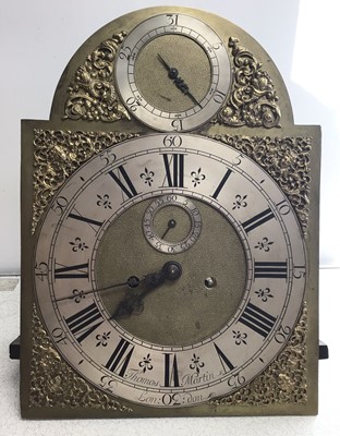 Lot 980 - 18th century oak cased Grandfather clock with brass arm dial and 8 day movement, manner Thomas Martin, London