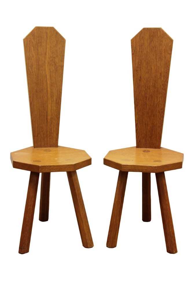 Lot 1314 - Pair of Robert Mouseman Thompson carved oak side chairs