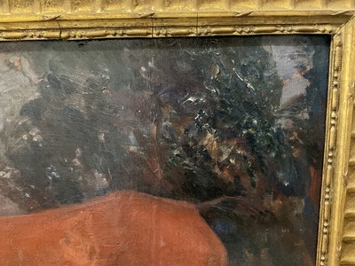 Lot 1163 - *Sir Alfred Munnings oil on canvas - Bay Hunter in Landscape, signed and dated 1908