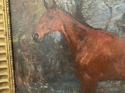 Lot 1163 - *Sir Alfred Munnings oil on canvas - Bay Hunter in Landscape, signed and dated 1908