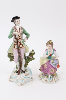 Lot 73 - A Continental porcelain figure of a sportsman, in Derby style, and a figure of a young girl
