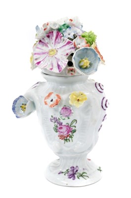 Lot 276 - A Longton Hall cartouche shaped vase and cover, circa 1755