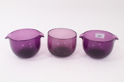 Lot 273 - A pair of 19th century amethyst tinted glass double lipped wine glass coolers, and a finger bowl