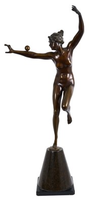 Lot 801 - Gotthilf Jaeger (1871-1933): Bronze sculpture of a sinuous female dancing female