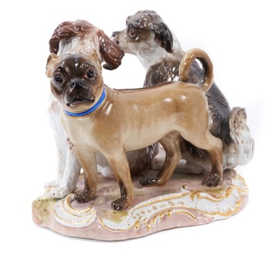 Lot 136 - Meissen porcelain group of dogs