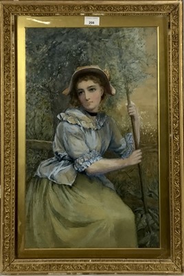 Lot 208 - Mary Gauntlet Eley (act. 1874-1903) watercolour - Waiting, titled to original label verso