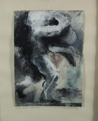 Lot 1123 - *Carole Hodgson (b. 1940) mixed media on paper, Between Clouds and Water, titled, signed and dated 1987, 38.5 x 27cm, glazed frame