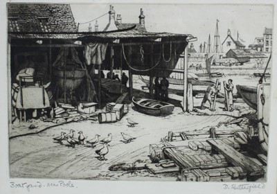 Lot 157 - D. Butterfield, signed black and white etching - Boatyard near Poole, 24cm x 33cm, in glazed frame