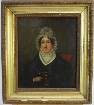 Lot 158 - English  School, mid 19th century, oil on canvas - portrait of a lady, 29cm x 24cm, in gilt frame