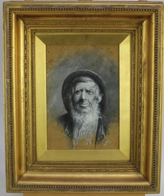 Lot 160 - English School, late 19th century, monochrome watercolour portrait of an old sea dog, indistinctly signed and dated, 25cm x 18cm, in glazed gilt frame