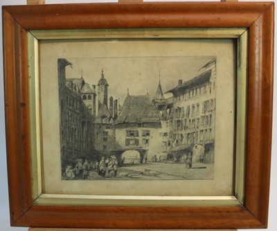Lot 153 - Three 19th century maple veneered frames containing adrawing and two print