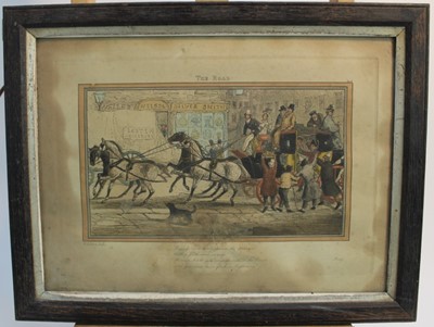 Lot 152 - Set of four Henry Alken hand coloured engravings - coaching scenes, 'The Road', in oak frames, 33cm x 43cm overall