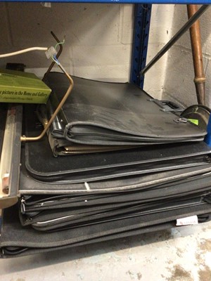 Lot 123 - Group of brass and other picture lights, picture hanging equipment, folio folders nad similar items