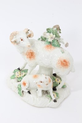 Lot 246 - Derby group of a sheep and a lamb, circa 1760, decorated in enamels, 13cm high