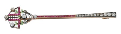 Lot 481 - Early 20th century Jugendstil-style diamond ruby and enamel brooch