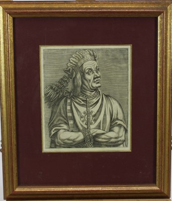 Lot 137 - 16th Century Engraving- ‘Atahualpa 1584’ from ‘Les Vrais portraits et vies des hommes illustres’, Paris 1584