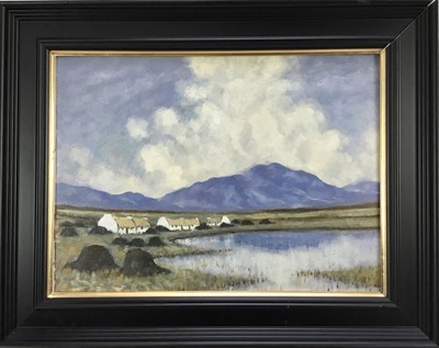 Lot 244 - Manner of Paul Henry 1876 - 1958, oil on board, Cottages at Connemara, in black frame. 
28 x 38cm.