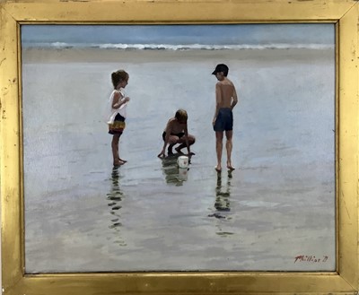 Lot 250 - Z. Phillips, oil on canvas, A beach scene with children playing, 
signed and dated '21, in gilt frame. 39 x49cm.
