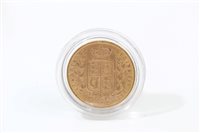 Lot 152 - G.B. gold Sovereign - shield back Victoria Y.H....