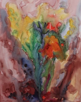 Lot 172 - Annelise Firth watercolour - abstract, signed and dated 2020, 49.5cm x 61cm, in glazed frame.