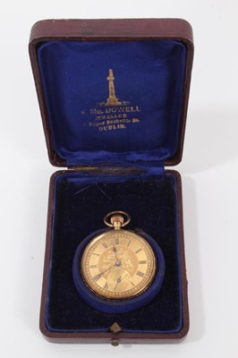 Lot 6 - Late 19th century Swiss 14K gold fob watch  in fitted box retailed by McDowell of Dublin