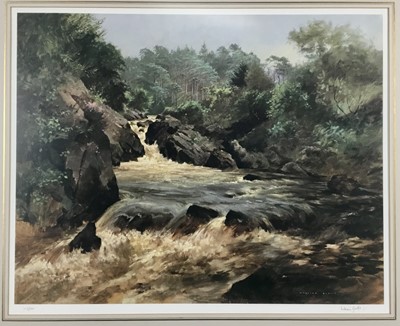 Lot 584 - William Garfit (b.1944) signed limited edition print - Rushing River, 113/500, 46cm x 56cm, in glazed gilt frame