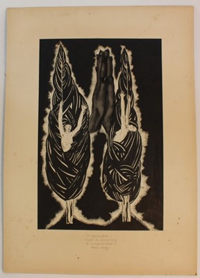 Lot 230 - Early 20th century pen and ink drawing with excerpt from Aldous Huxley's Song of Poplars: 'You cypress spires.. Are you an upward agony of undefined desires?' in pencil to mount, 24.5cm x 38cm, unf...