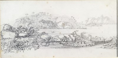 Lot 270 - 1820s English School pencil drawing - Lake View, dated '22, 8cm x 16cm, mounted 
Provenance: Abbott & Holder 1950s
