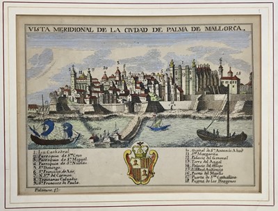 Lot 281 - Antique hand coloured engraved map - Palma De Mallorca, 28cm x 35cm, mounted