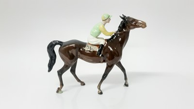 Lot 13 - Beswick Racehorse and Jockey, colourway no. 2, (walking Racehorse) model no. 1037, designed by Arthur Gredington, 21.6cm in height