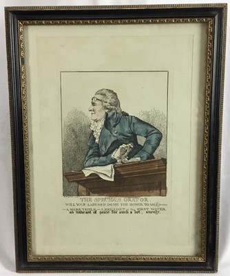 Lot 148 - Robert Dighton (1752-1814) coloured etching - The Specious Orator (James Christie)
