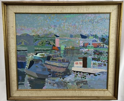 Lot 164 - Howard oil on board boats on the Thames signed and dated '72