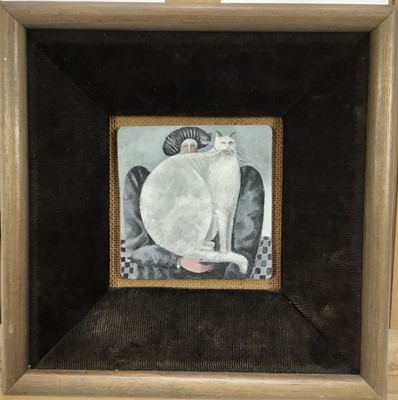 Lot 86 - Elizabeth Taggart (b. 1943) oil on board - Lap Cat